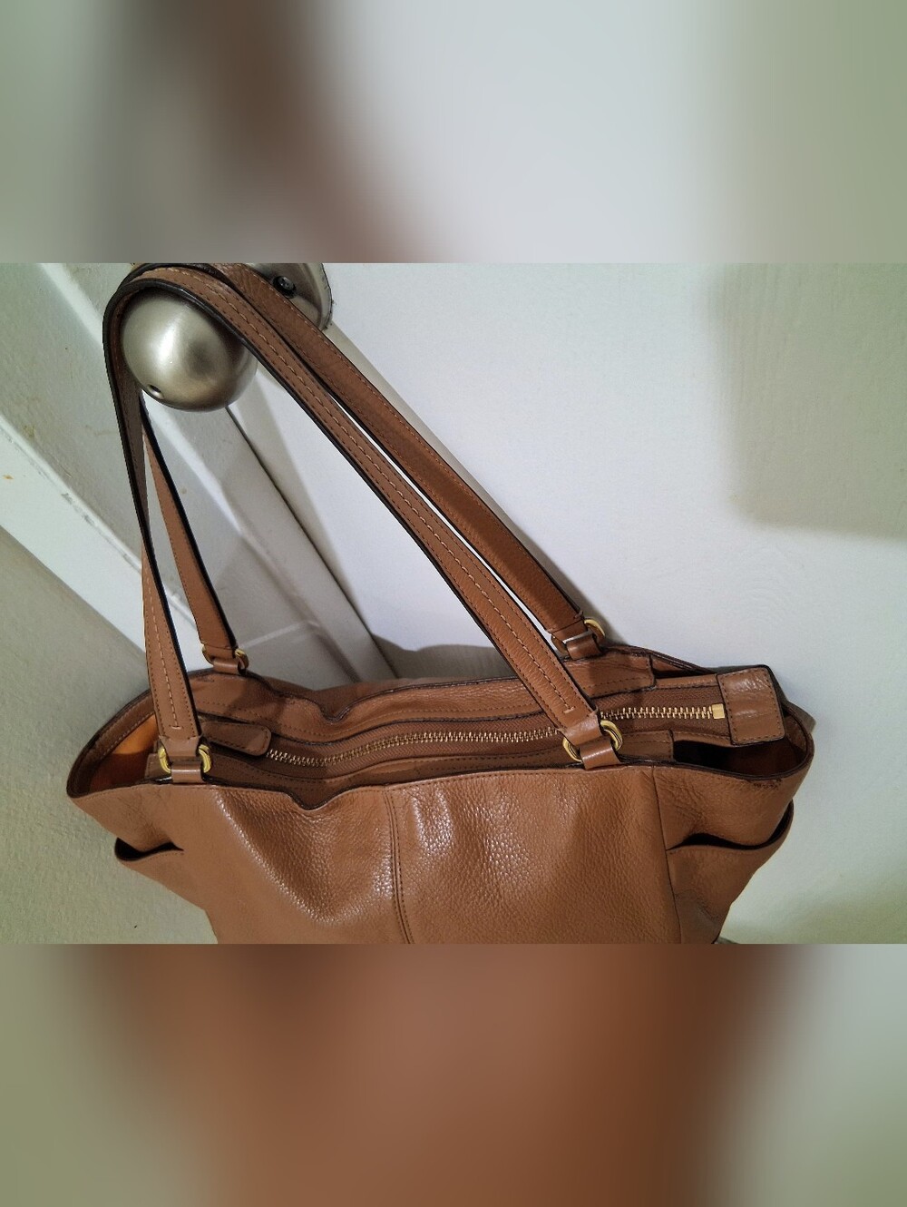 Coach F23284 Smooth Pebbled Leather Carryall Camel Tan Purse - Picture 9 of 12